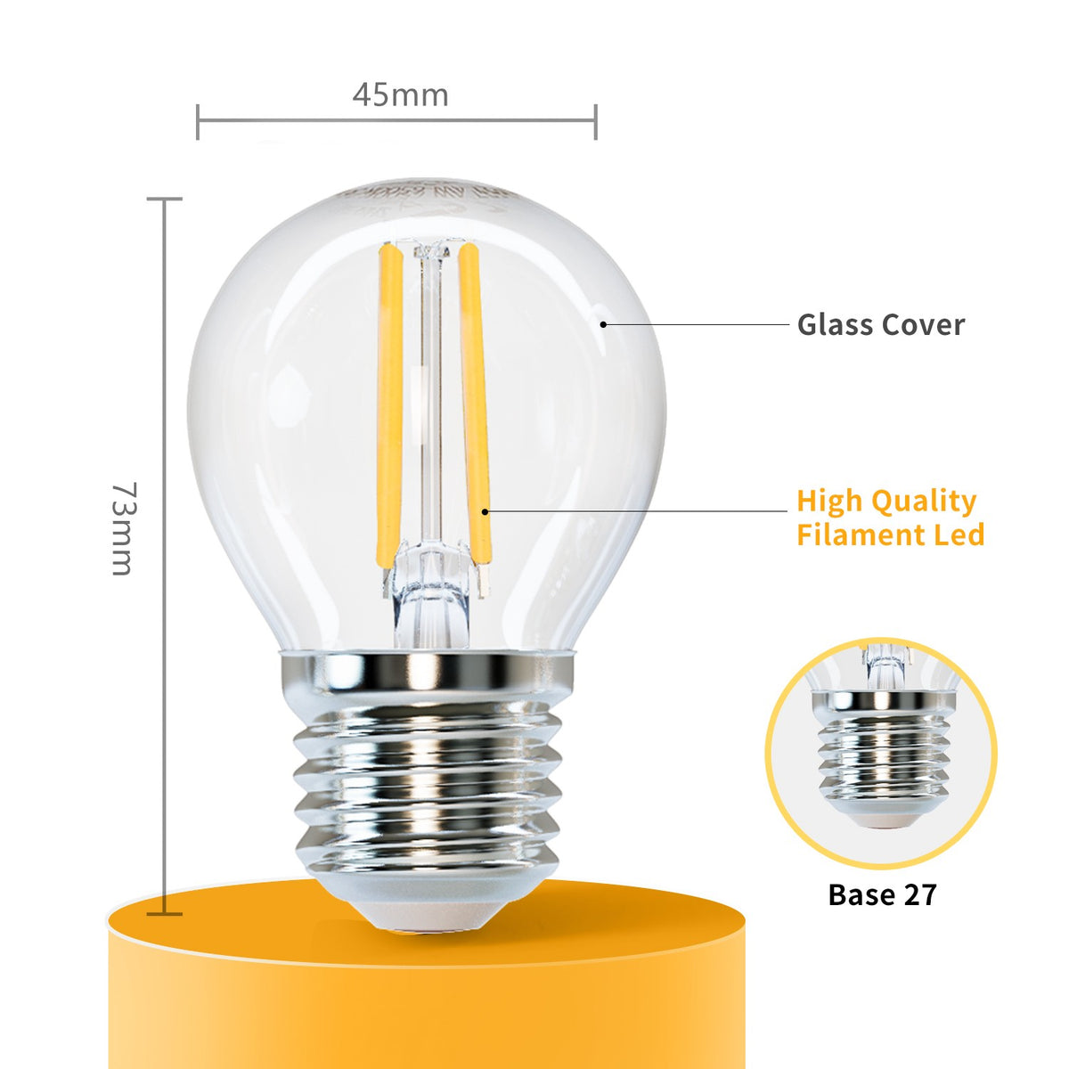 Lampadina Led a Filamento E27 G45 4W Bianco Caldo 2700K Aigostar