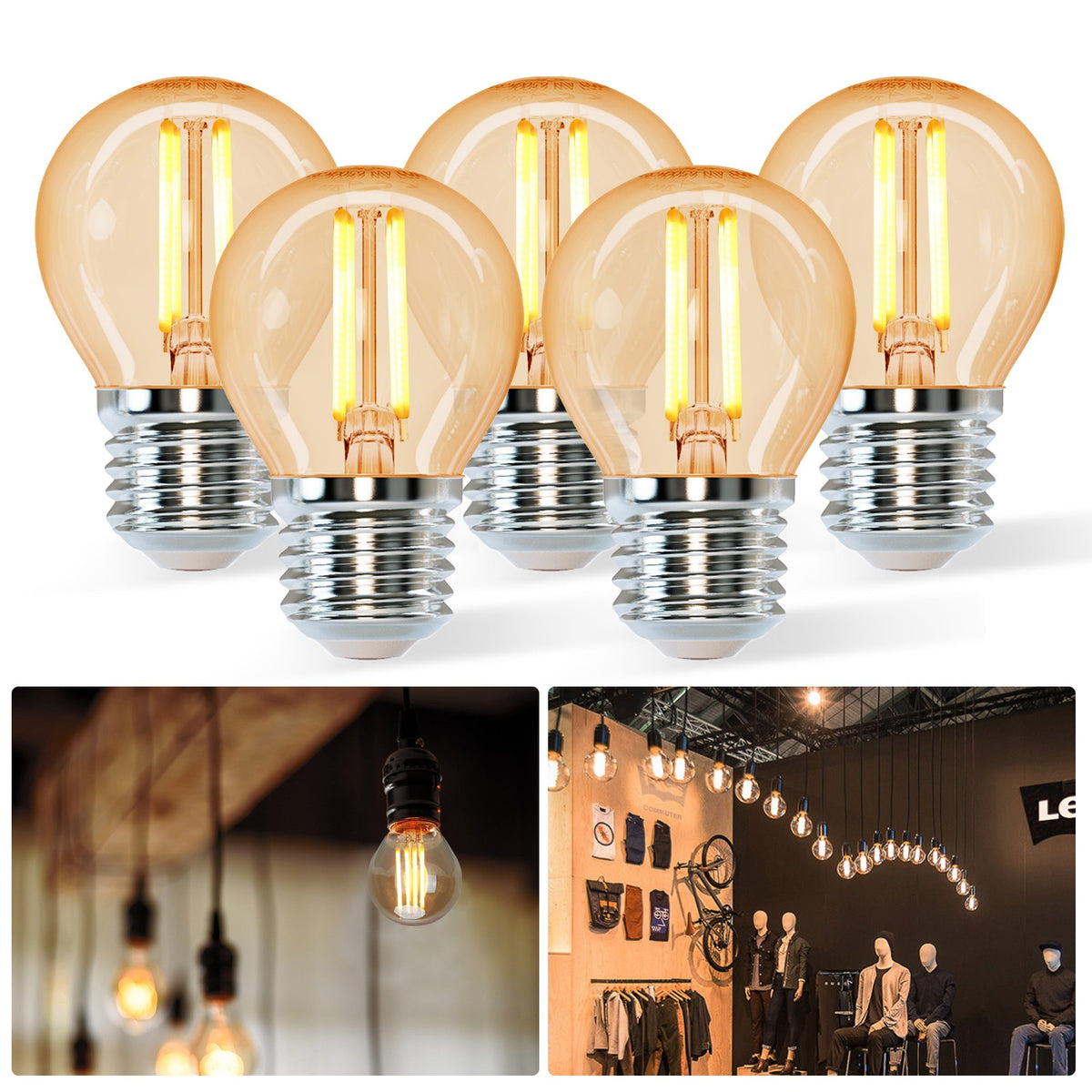 Lampadina Led Vintage a Filamento E27 G45 4W Bianco caldo 2200K