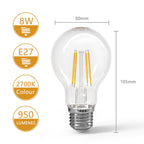 Lampadina Led a Filamento E27 A60 a Bulbo 8W Bianco Caldo 2700K