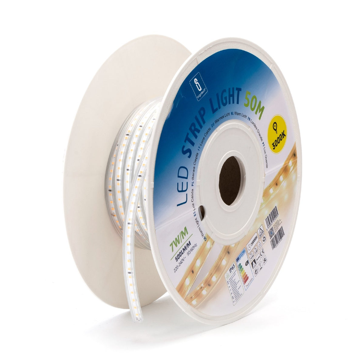 Striscia Led ARIEL 220V 2835 IP65 7W Al Metro Luce Calda 3000K