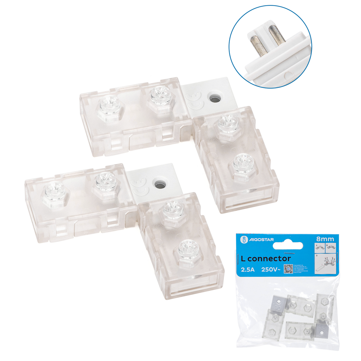 Connettore tipo L  Per Strip 220V 2835 IP54 2 Pezzi per Mod. ARIEL