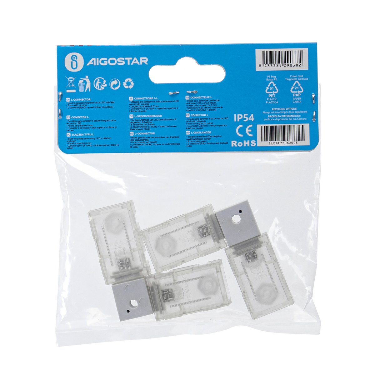 Connettore tipo L  Per Strip 220V 2835 IP54 2 Pezzi per Mod. ARIEL