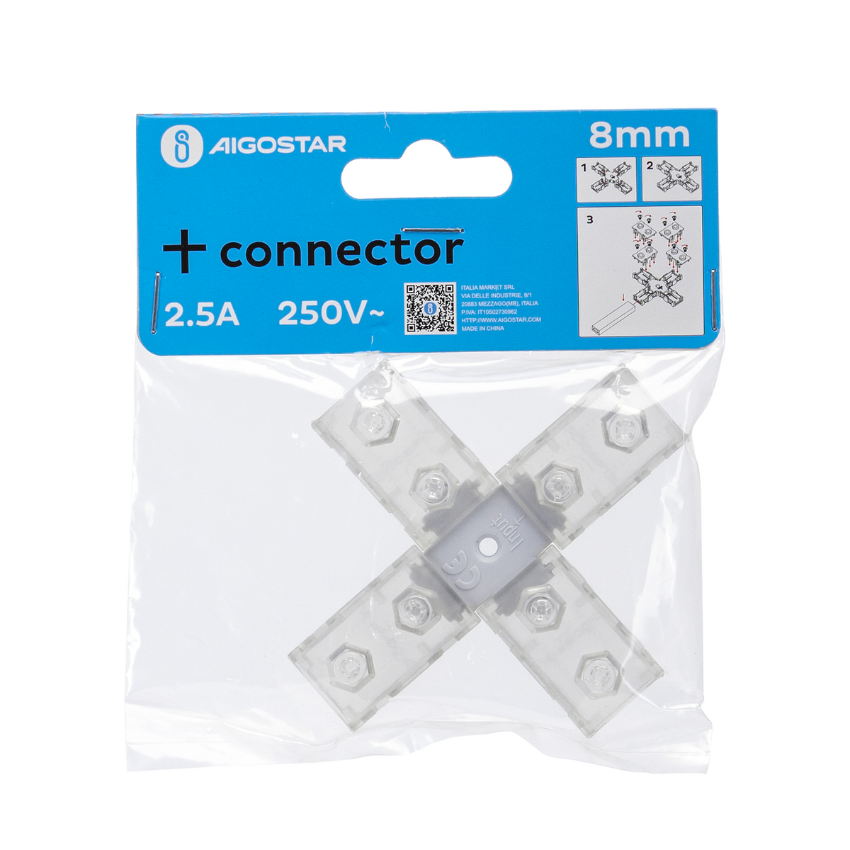Connettore tipo +  Per Strip 220V 2835 IP54 per Mod. ARIEL