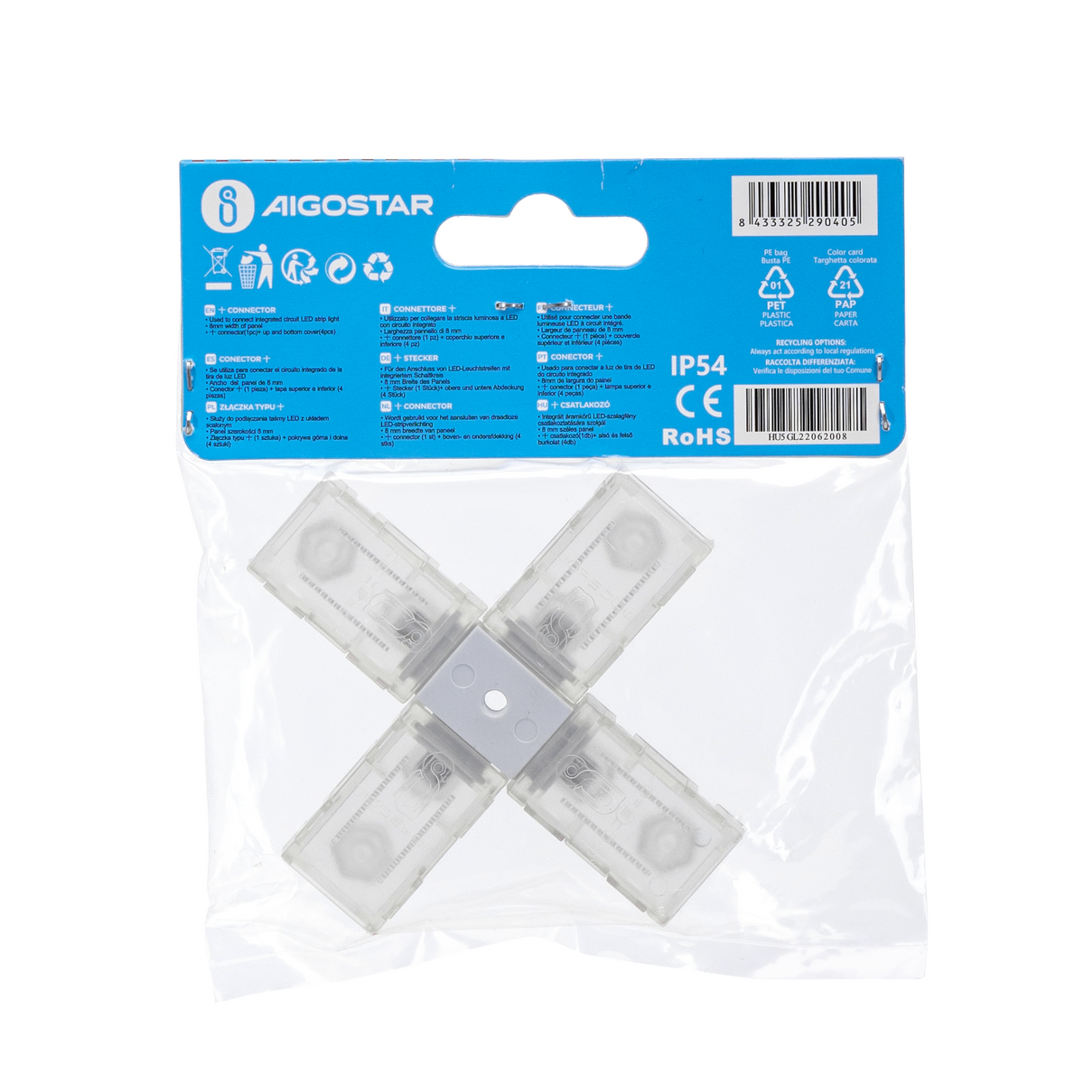 Connettore tipo +  Per Strip 220V 2835 IP54 per Mod. ARIEL