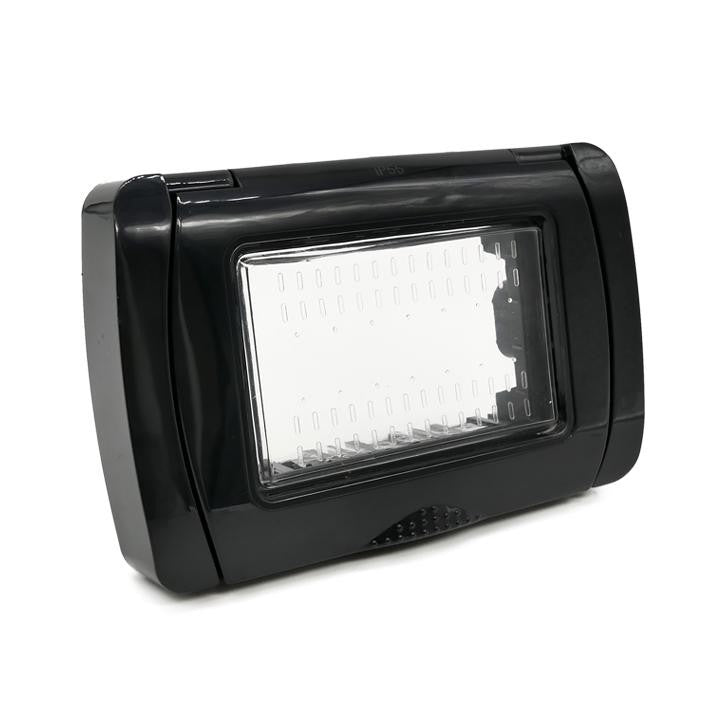 Placca Copertura Stagna Idrobox 3 Moduli Nera IP55 Compatibile Con Vimar Plana