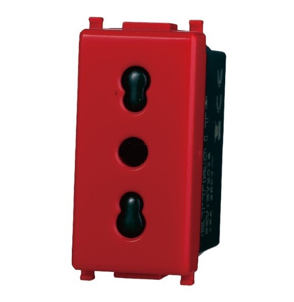 Presa Bipasso 16A 250V Rossa Compatibile Vimar Plana Ettroit