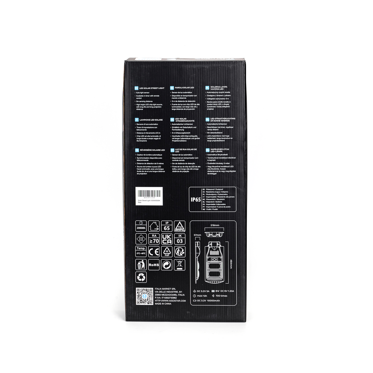 Lampione Stradale Solare 100W Con Crepuscolare e Movimento 6500K IP65