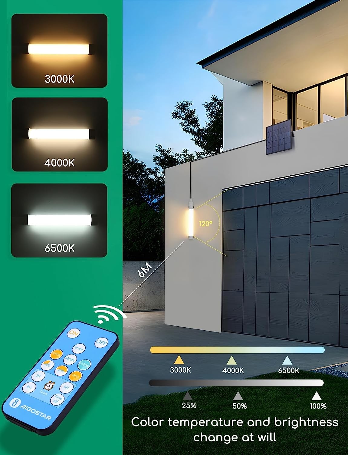 Tubo Led Solare CCT 50W Cavo 3mt 6500K IP65 Con Telecomando