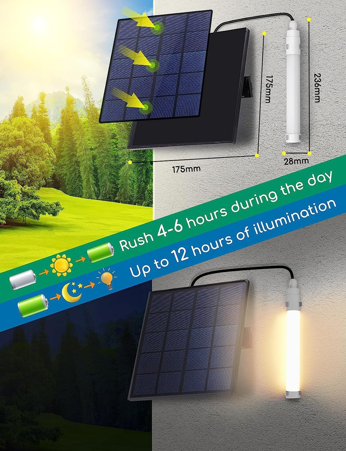 Tubo Led Solare CCT 50W Cavo 3mt 6500K IP65 Con Telecomando