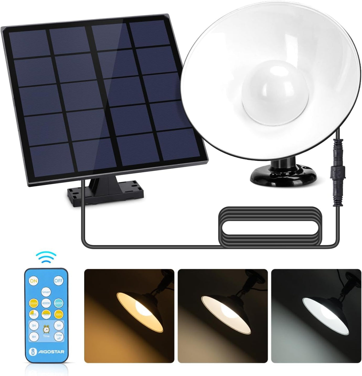 Lampada Applique Led Solare + Movimento CCT 50W Cavo 3mt 6500K IP65 Con Telecomando