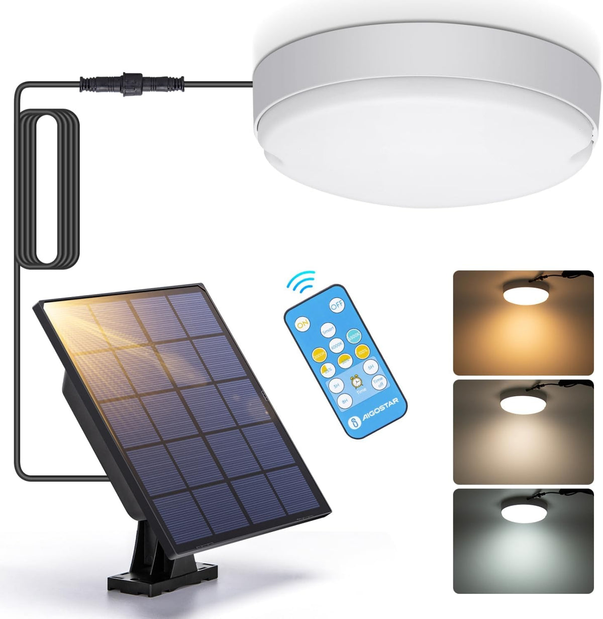 Plafoniera Led Solare CCT 50W Cavo 3mt 6500K IP65 Con Telecomando
