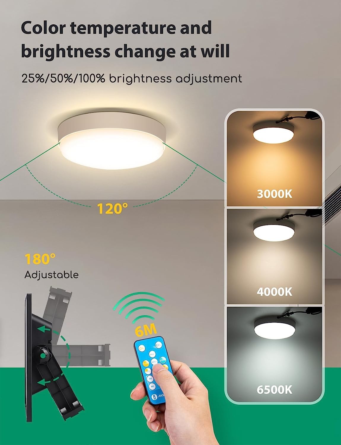 Plafoniera Led Solare CCT 50W Cavo 3mt 6500K IP65 Con Telecomando