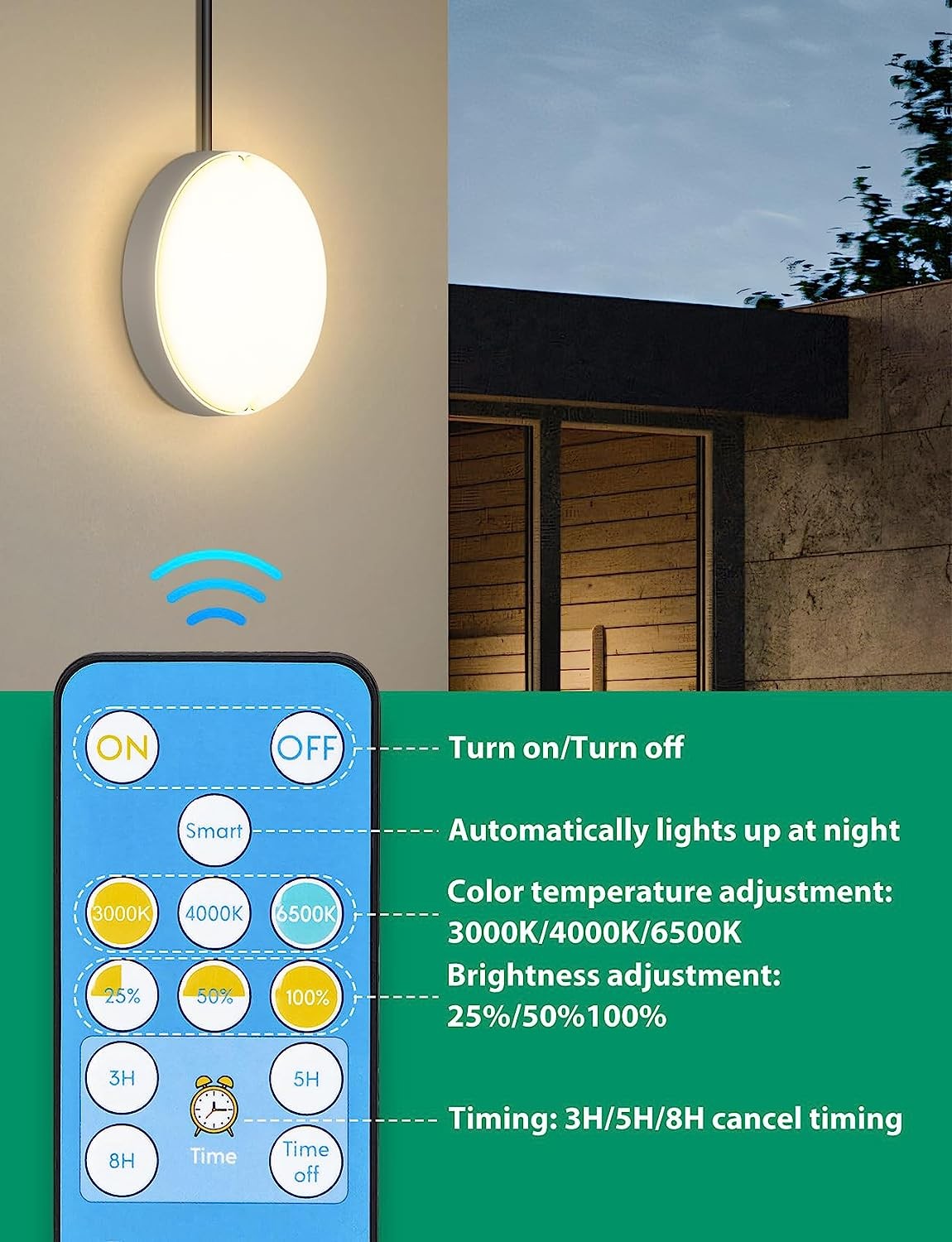 Plafoniera Led Solare CCT 50W Cavo 3mt 6500K IP65 Con Telecomando