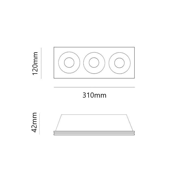 Portafaretto in Gesso Ceramico Stondato Conico Triplo da Incasso per GU10/MR16