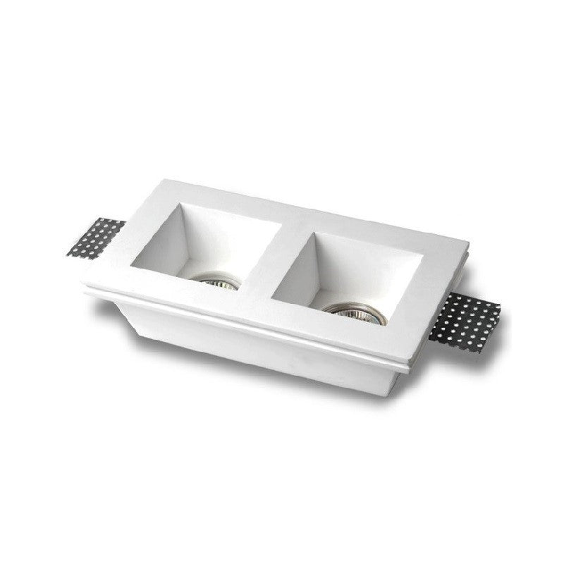 Portafaretto in Gesso Ceramico Quadrato Alto Doppio da Incasso per GU10/MR16