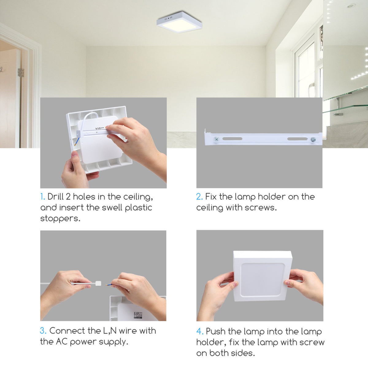 Plafoniera Applique Parete o Soffitto Led 26W Quadrata con Selettore 3 Colori CCT