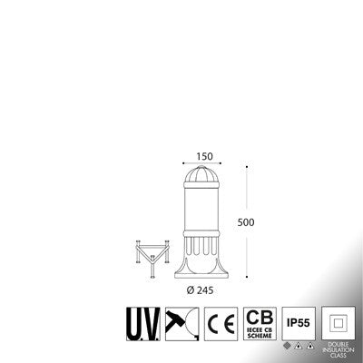 Lampione da Giardino in Resina Sauro 500 50cm E27 IP55