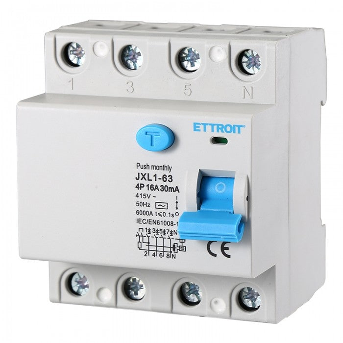 Ettroit Interruttore Differenziale Puro 4P 16A 30mA 380V-6KA JX341661