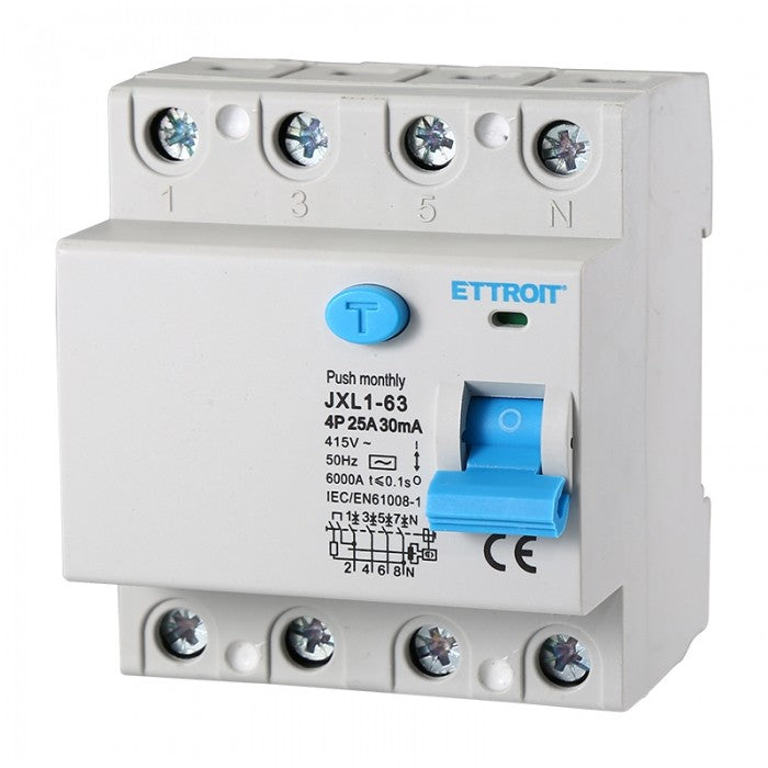 Ettroit Interruttore Differenziale Puro 4P 25A 30mA 380V-6KA JX342561