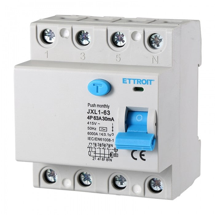 Ettroit Interruttore Differenziale Puro 4P 63A 30mA 380V-6KA JX346361