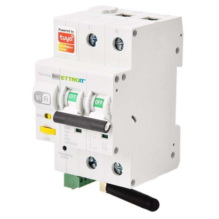Ettroit Interruttore Magnetotermico 2P Tuya SmartWiFi Conta Energia 63A ESR3S263