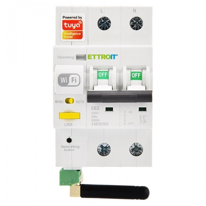 Ettroit Interruttore Magnetotermico 2P Tuya SmartWiFi Conta Energia 63A ESR3S263