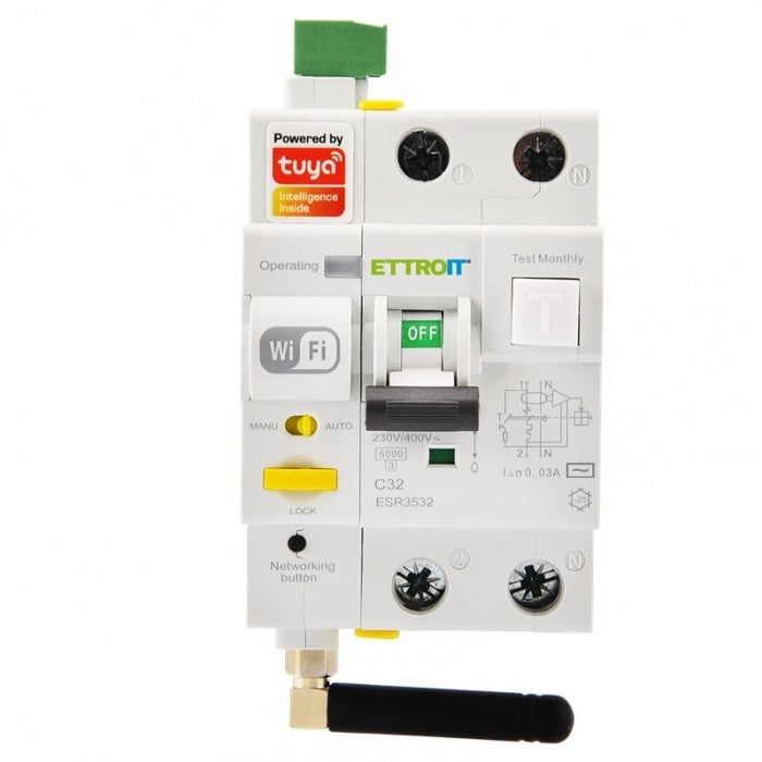 Ettroit Magnetotermico Differenziale Wi-Fi Tuya Smart RCBO 1P+N 32A ESR3532