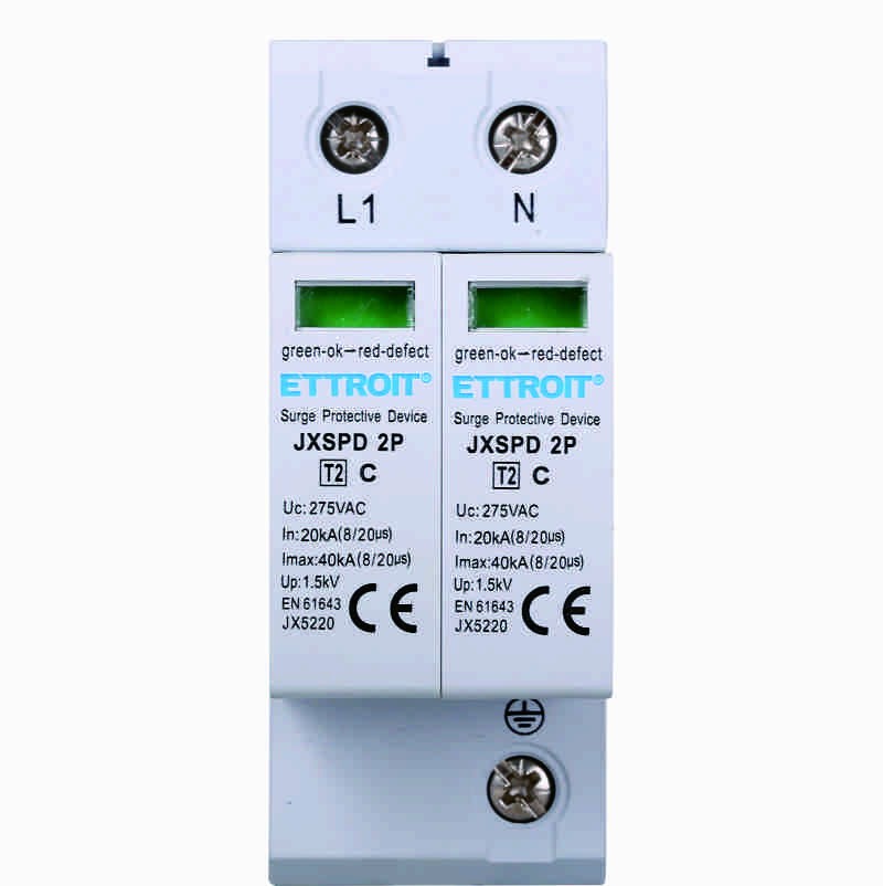 Ettroit Scaricatore Limitatore Di Sovratensione 2 Moduli Tipo T2 2P 20KA-40KA SPD a Limitazione Per Barra DIN