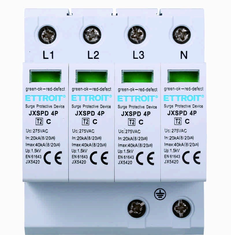 Ettroit Scaricatore Limitatore Di Sovratensione Tipo T2 4P 20KA-40KA SPD a Limitazione Per Barra DIN