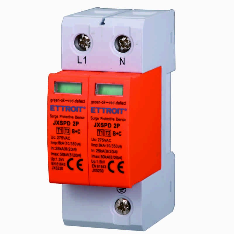 Ettroit Scaricatore Limitatore Di Sovratensione Tipo T1+T2 2P 25KA-50KA SPD a Limitazione Per Barra DIN