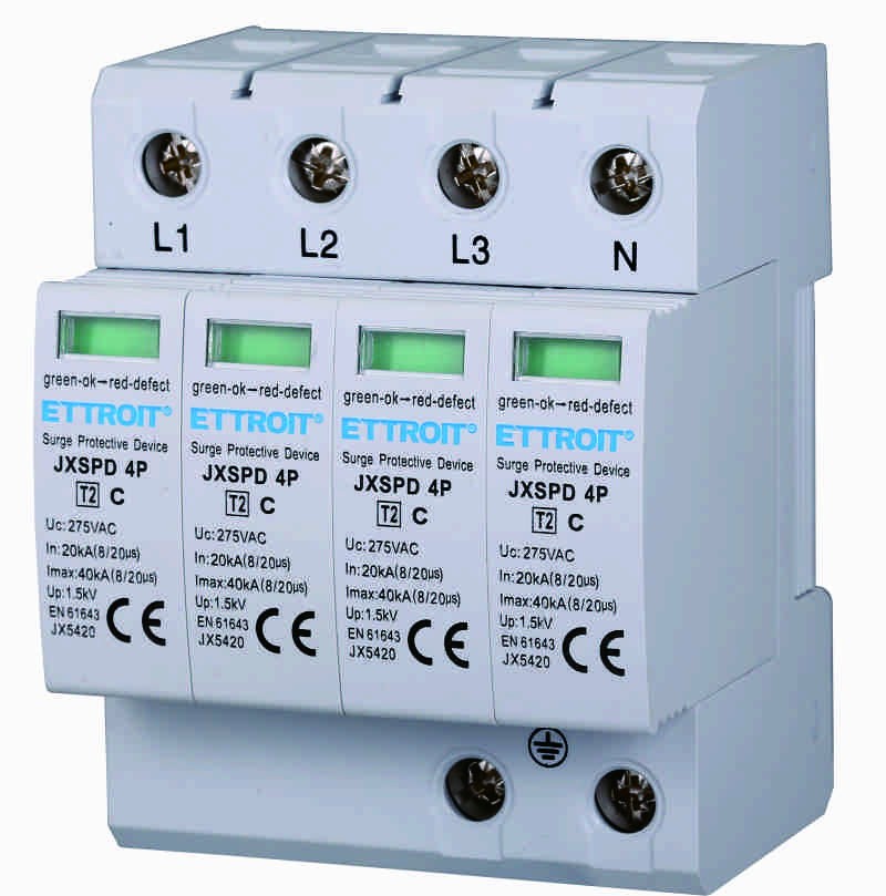 Ettroit Scaricatore Limitatore Di Sovratensione Tipo T2 4P 20KA-40KA SPD a Limitazione Per Barra DIN