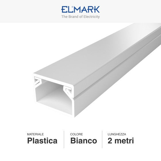 Canalina Passacavi Bianca 15X10 In Plastica e Coperchio Lunghezza 2 Metri ART. 5621510 ELMARK