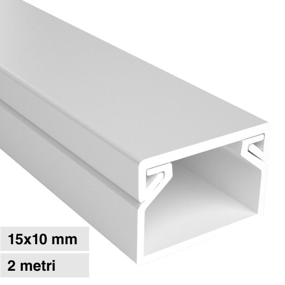 Canalina Passacavi Bianca 15X10 In Plastica e Coperchio Lunghezza 2 Metri ART. 5621510 ELMARK