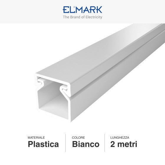 Canalina Passacavi Bianca 16X16 In Plastica e Coperchio Lunghezza 2 Metri ART. 5621616 ELMARK