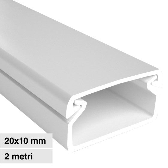 Canalina Passacavi Bianca 20X10 In Plastica e Coperchio Lunghezza 2 Metri ART. 5622010 ELMARK