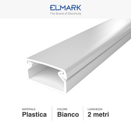 Canalina Passacavi Bianca 20X10 In Plastica e Coperchio Lunghezza 2 Metri ART. 5622010 ELMARK