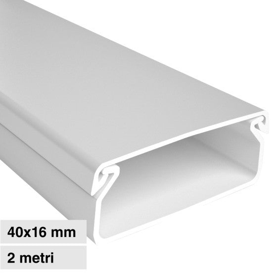 Canalina Passacavi Bianca 40X16 In Plastica e Coperchio Lunghezza 2 Metri ART. 5624016 ELMARK