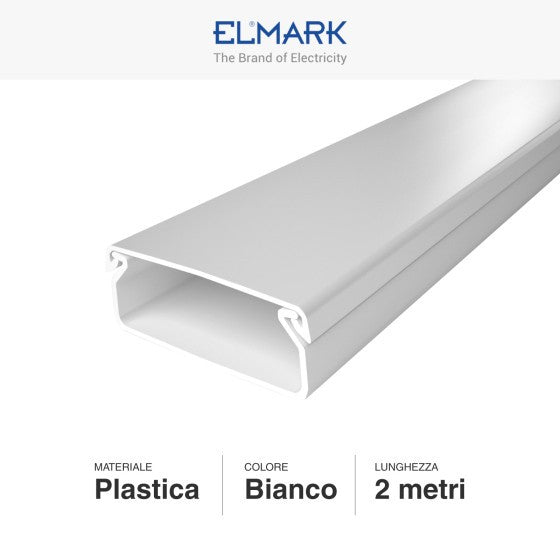 Canalina Passacavi Bianca 40X16 In Plastica e Coperchio Lunghezza 2 Metri ART. 5624016 ELMARK