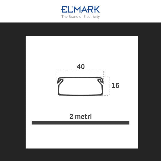 Canalina Passacavi Bianca 40X16 In Plastica e Coperchio Lunghezza 2 Metri ART. 5624016 ELMARK
