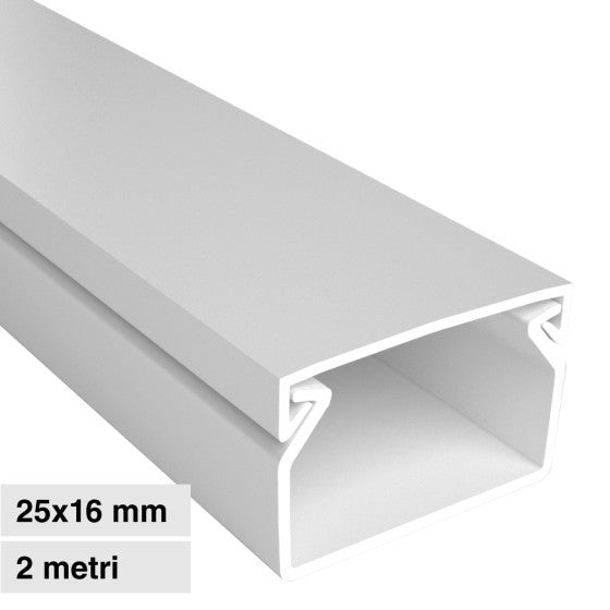 Canalina Passacavi Bianca 25X16 In Plastica e Coperchio Lunghezza 2 Metri ART. 5622516 ELMARK