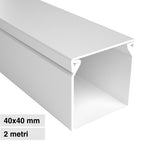 Canalina Passacavi Bianca Adesiva 40X40 In Plastica e Coperchio Lunghezza 2 Metri