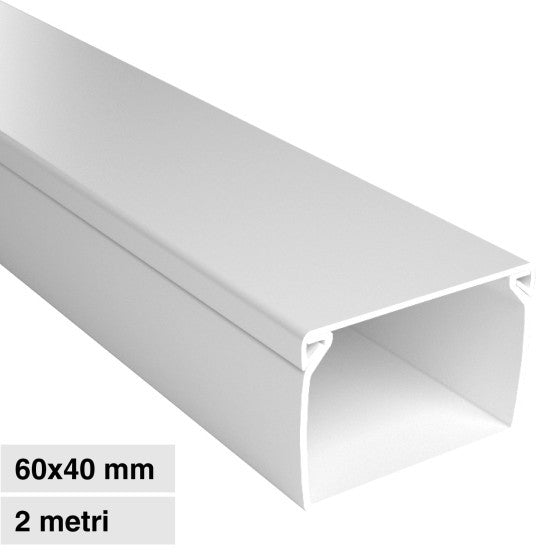 Canalina Passacavi Bianca 60X40 In Plastica e Coperchio Lunghezza 2 Metri