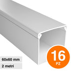 Canalina Passacavi Bianca 60X60 In Plastica e Coperchio Lunghezza 2 Metri ART. 5626060 ELMARK Kit 16 Barre