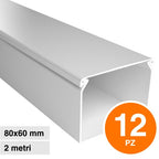 Canalina Passacavi Bianca 80X60 In Plastica e Coperchio Lunghezza 2 Metri ART. 5628060 ELMARK Kit 12 Barre
