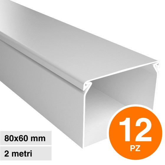 Canalina Passacavi Bianca 80X60 In Plastica e Coperchio Lunghezza 2 Metri ART. 5628060 ELMARK Kit 12 Barre