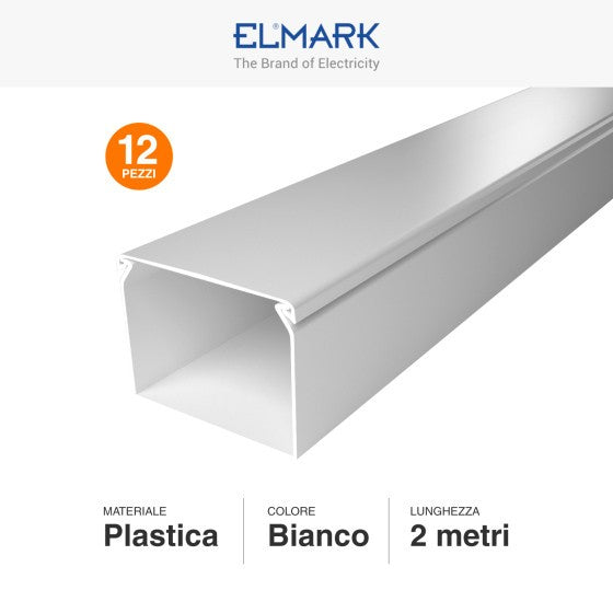 Canalina Passacavi Bianca 80X60 In Plastica e Coperchio Lunghezza 2 Metri ART. 5628060 ELMARK Kit 12 Barre