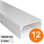 Canalina Passacavi Bianca 100X40 In Plastica e Coperchio Lunghezza 2 Metri ART. 56210040 ELMARK Kit 12 Barre