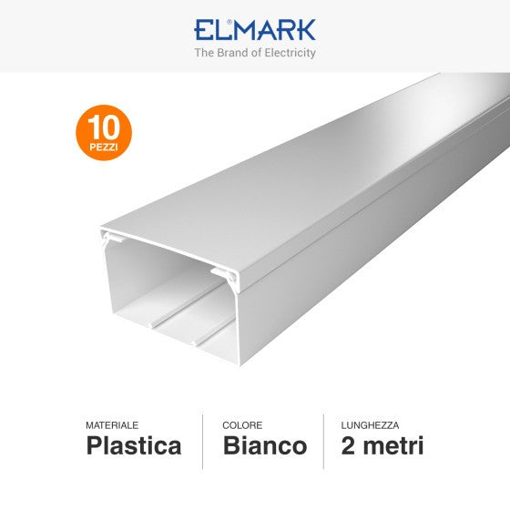 Canalina Passacavi Bianca 100X60 In Plastica e Coperchio Lunghezza 2 Metri ART. 56210060 ELMARK Kit 10 Barre