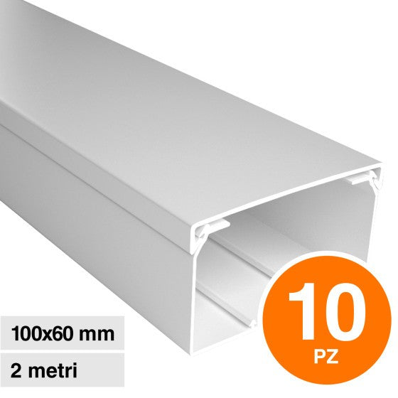 Canalina Passacavi Bianca 100X60 In Plastica e Coperchio Lunghezza 2 Metri ART. 56210060 ELMARK Kit 10 Barre