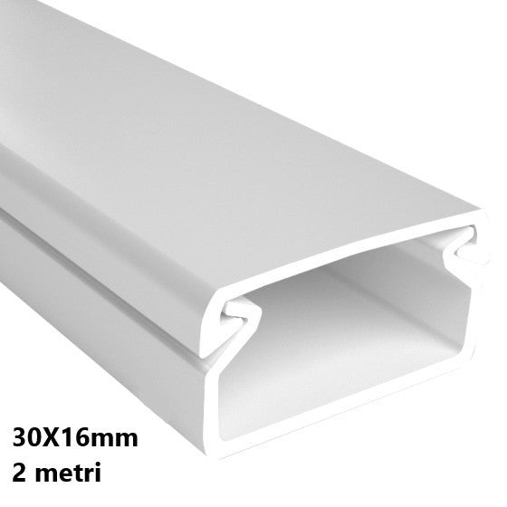 Canalina Passacavi Bianca 30X16 In Plastica e Coperchio Lunghezza 2 Metri ART. 5623016 ELMARK